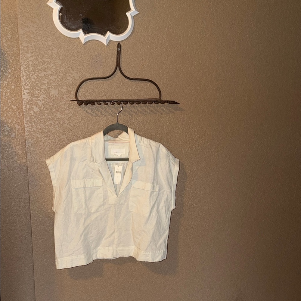 Anthropologie Cream Linen Blouse